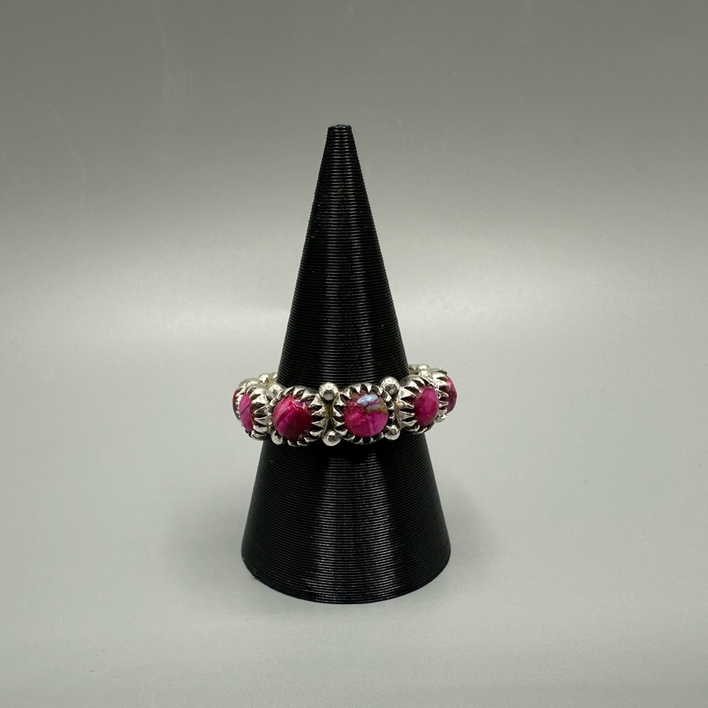 Pink Dahlia Turquoise Eternity Sterling Silver 925 Handmade Band Ring